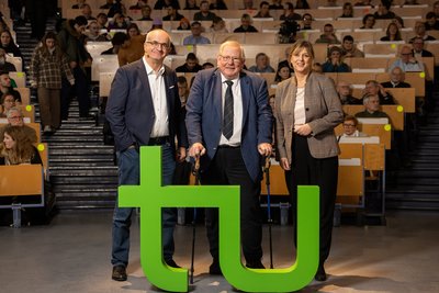 Rektor Prof. Dr. Manfred Bayer, Prof. Dr. Reinhard Genzel, Evi Hoch